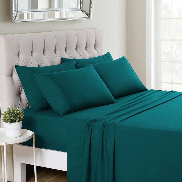 Split King 7 Piece Sheet Set, Deluxe Ultra Soft 1500 Series, Double Brushed Microfiber - Teal