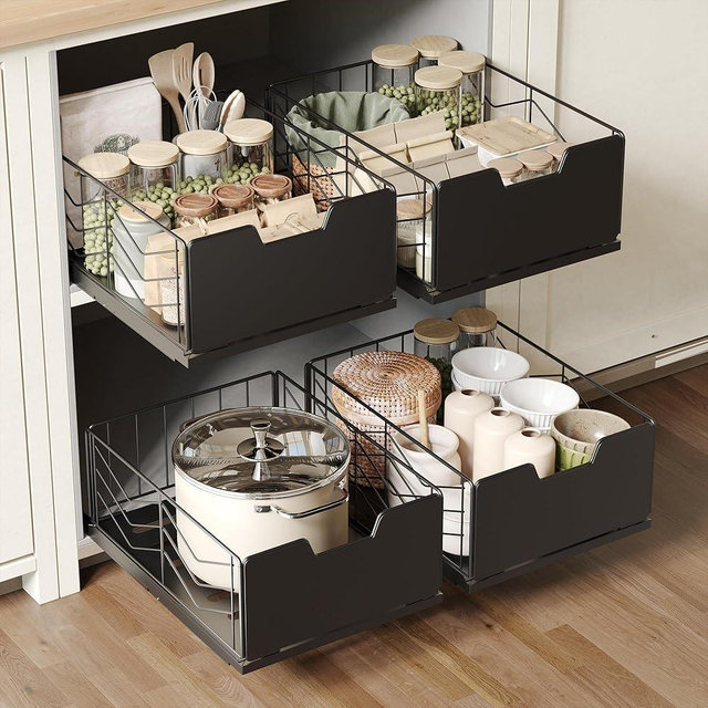 NETEL Pull Out Cabinet Organizer, 4 Pack No Drill Slide Out Drawers for Kitchen Cabinets, Metal Pantry Pull Out Shelves, Kitchen Cabinet Organizer, Pull Out Home Organizers,11.8"W X 15.7"D X 6.9"H