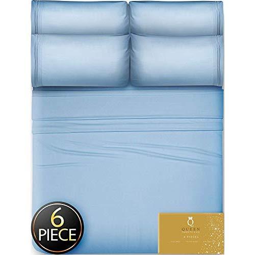 6 Piece Queen Sheets Bed Sheets Queen Size - Sheets Queen Size Sheets Queen Bed Sheets Queen Sheet Set Queen Size 6 Piece Deep Pocket Queen Sheets Microfiber Sheets Queen Bedding Sets Sheet Light Blue