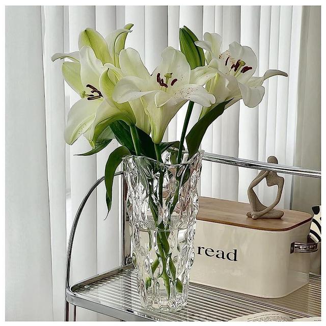 FUNSOBA Modern Crystal Clear Glass Vase for Flower Heavy Duty Tall Home Centerpieces Decoration (Clear)