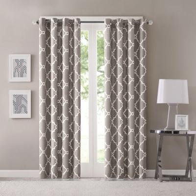 50&#34;x84&#34; Sereno Fretwork Print Curtain Panel Gray