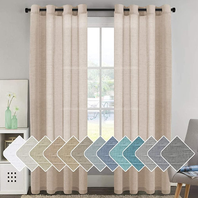 H.VERSAILTEX Linen Curtains Nickel Grommet Natural Linen Semi-Sheer Curtains 2 Panels, Privacy Added Premium Soft Rich Material Drapes for Bedroom/Livingroom/Sliding Door - 52x96 - Inch - Linen
