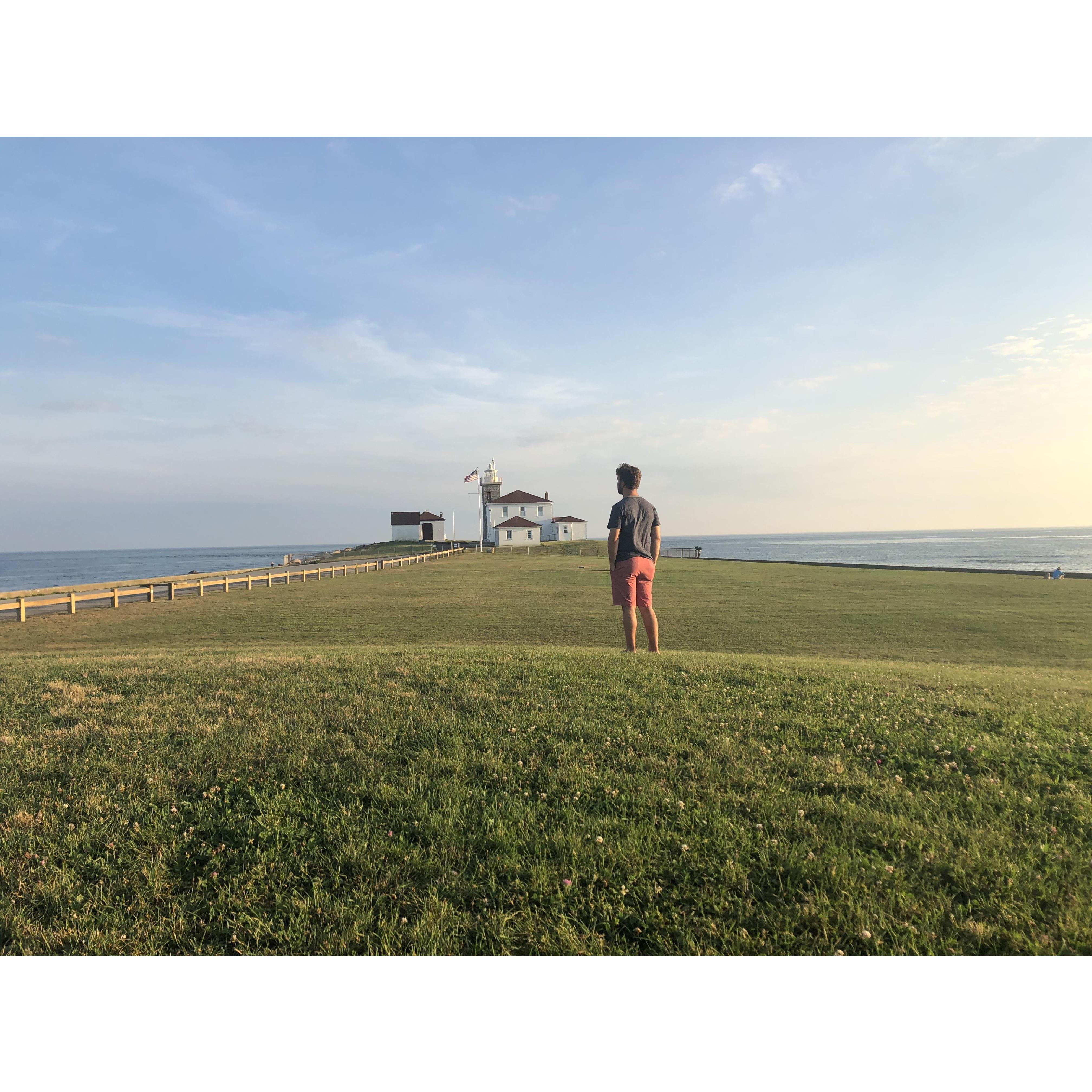 Our first time visiting Watch Hill Light, where Ben proposed a year later.