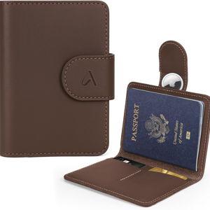 Passport Holder with AirTag Hidden (coffee brown)