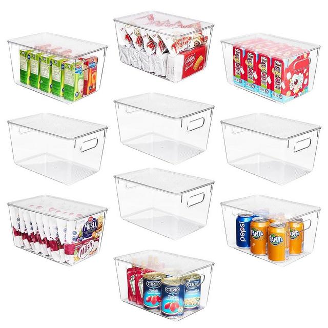 Vtopmart 10 Pack Clear Stackable Storage Bins with Lids, Large Plastic Containers with Handle for Pantry Organization and Storage,Perfect for Kitchen, Fridge, Cabinet, Bathroom Organizer