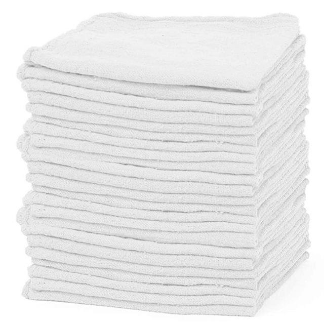 Talvania Shop Towels – Pack of 50 Reusable Cleaning Rags – Durable Quality Cotton Towel– Soft and Smooth – Super Absorbent Shop Rags 13" x 13"– Machine Washable – Suitable for All Purposes (White)