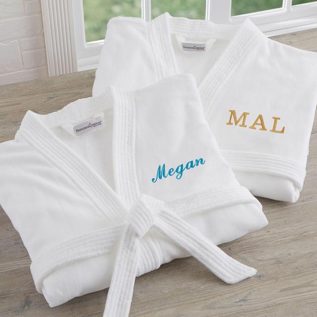 Embroidered Velour Spa Robe in Classic White