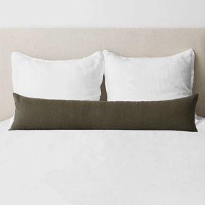 Prisha Linen Lumbar Pillow | 14" x 54" | Olive