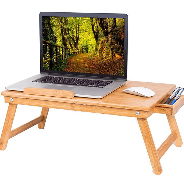 BIRDROCK HOME Bamboo Laptop Bed Lap Tray - Multi-Position Adjustable Tilt Surface - Work from Home - Storage Drawer - Great for Computer iPad Book Coloring Stand - Natural