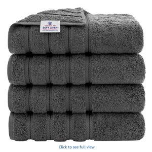 American Soft Linen Luxury 4 Piece Bath Towel Set, 600 GSM 100% Cotton Turkish Bath Towels for Bathroom, 27x54 in Large Bathroom Shower Towels, Dark Gray