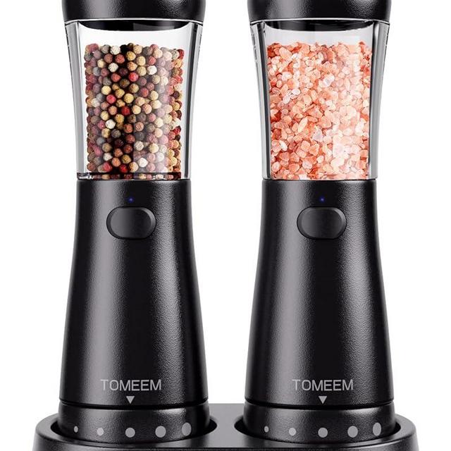 Electric Salt and Pepper Grinder Set with Storage Base, Stainless Steel Rechargeable Salt and Pepper Grinder Set with 4.5oz Large Capacity, 1.8" Wide Mouth, Adjustable Coarseness, Ideal for Kitchen