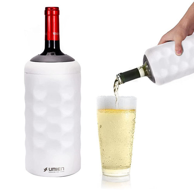 UMIEN Premium Wine Bottle Chiller - Double Walled, Vacuum Insulated Wine Cooler for Most 750mL Champagne and Wine Bottles - Iceless Wine Chiller with Up To 6 Hours Cold Temperature Retention (White)