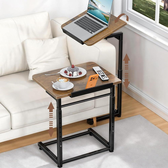 Tv Tray Table Set of 2, Living Room Table Sets 8-Level Adjustable Height Couch Side Table,90° Tilt Angle foldable End Table,Laptop Table with Phone & Tablet Slot Dinner Tray Desk for Recliner/Sofa/Bed
