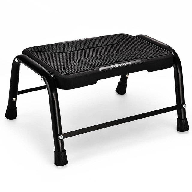 HBTower Step Stools for Adults with Non-Slip Rubber Feet, Holds Up to 300 lbs, Lightweight Stepping Stools for Bedroom Kitchen Bathroom, Bed Steps for High Beds, Black