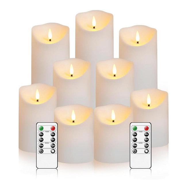 Nimiko Flameless Candles with Remote, Battery Operated Flickering Flameless Candles, LED Candles with Timer 2/4/6/8H, with Realistic LED Candles Set of 9 (D3 x H 3" 4" 5" 6" 7") (White)