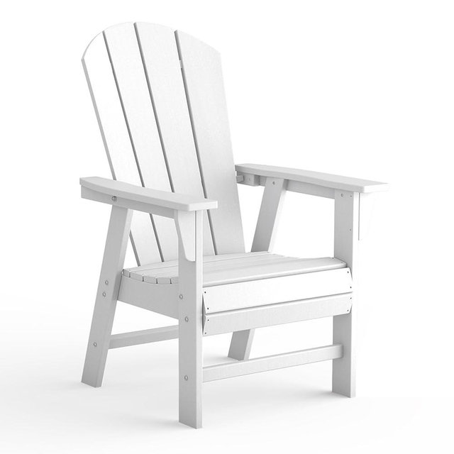 Costaelm Outdoor Adirondack Chair, HDPE Patio Balcony Chairs, Portside Seashell Nautical Curveback Adirondack Chair and Fire Pit Chairs, White