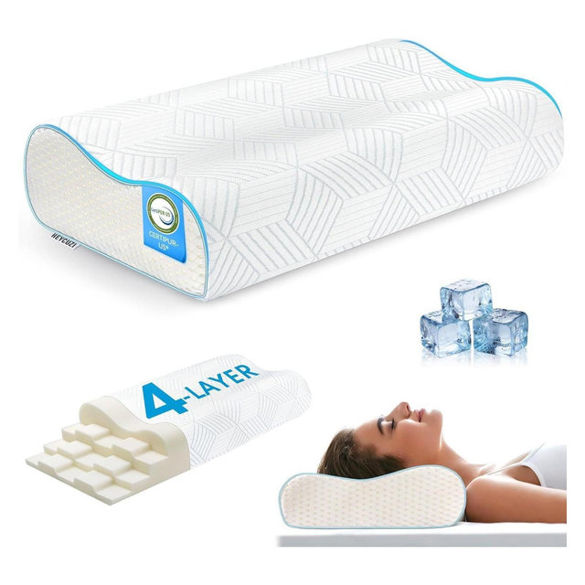 4-Layer Pillow for Neck Relief - Adjustable Memory Foam Pillow for Sleeping Time, Ergonomically Designed Pillow for Back & Side Sleepers, Queen Size