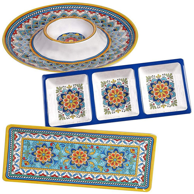 Certified International Portofino 3 piece Melamine Hostess Set, Multi Colored