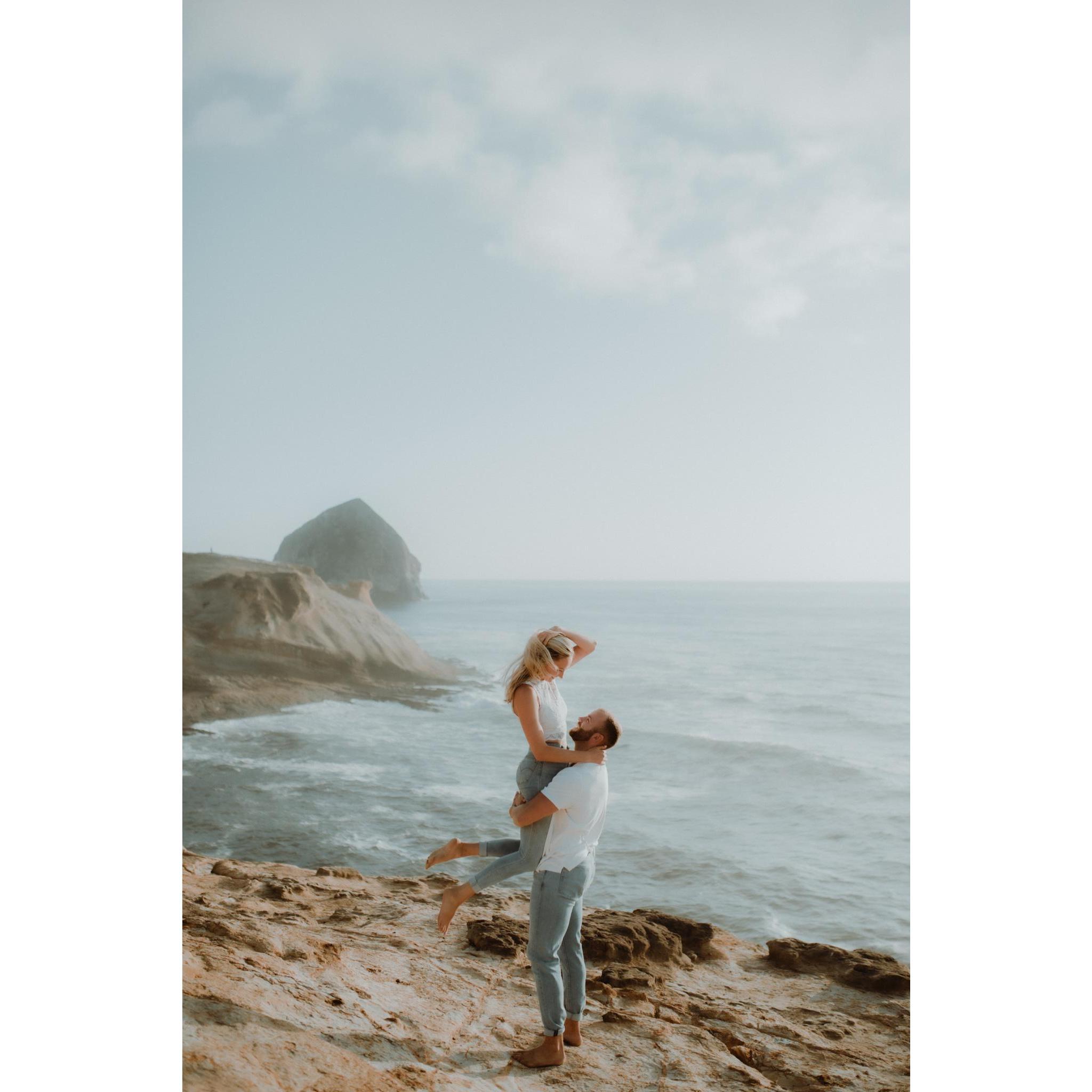 Before he popped the question on the Oregon Coast!