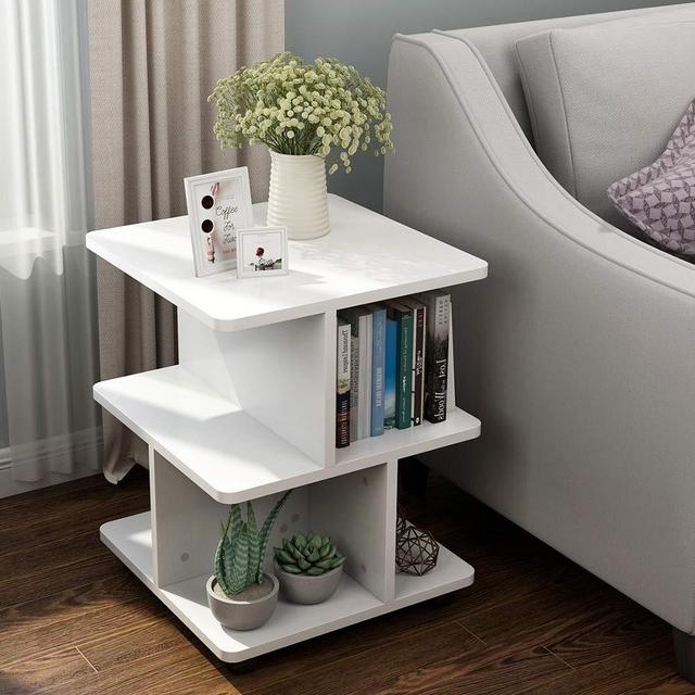 Tribesigns Modern Side End Table for Living Room, 3 Tier Bedside Table Night Stand with Wheels and Storage Shelf for Bed Room White