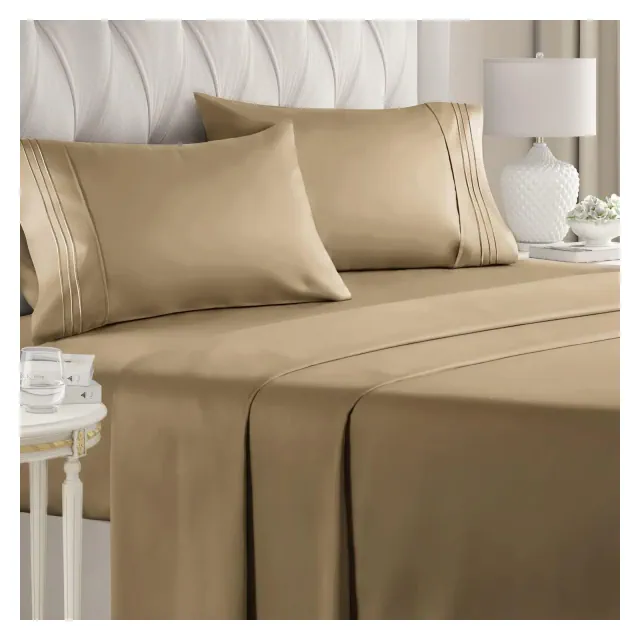 CGK Linens Luxury Soft 4 Piece Solid Bed Sheet Set - Deep Pocket Fits 8"-16" Mattresses in Beige, Size King
