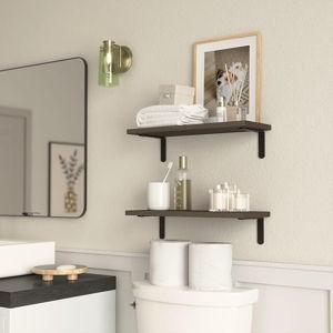 RICHER HOUSE Floating Shelves for Décor, Rustic Wood Wall Shelves for Bedroom Set of 2, Farmhouse Shelf for Bathroom, Hanging Shelves for Storage, Wall Mounted - Deep Brown