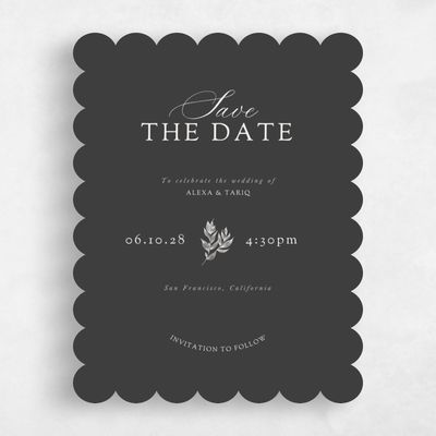 Grey Scalloped Wedding Save the Date - Leif Portrait