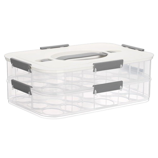 BTSKY Deviled Egg Platter with Lid, 2-Layer 36 Slots Deviled Eggs Carrier, Clear Portable Eggs Holder for Fridge Reusable Deviled Egg Tray Carton Box for Easter and Party Favor (2-Layer, White)
