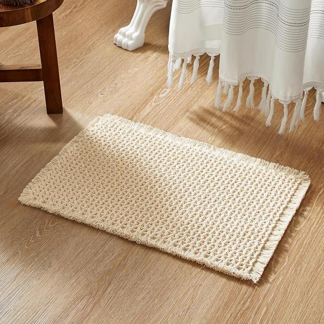 TYUU Bathroom Rugs, Super Absorbent Non Slip Bath Mat Quick Dry Bath Rugs Washable Boho Farmhouse Bathroom Rugs for Bathroom with Non Slip Rug Pad, Light Yellow 24"x16"