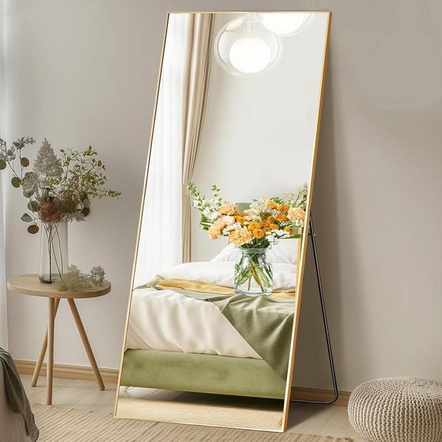 Aidoly Mirror Full Length, Upgraded Body Wall Mirrors with Shatter-Proof Glass, Floor Standing, Hanging or Leaning, Tall Mirror with Stand Aluminum Alloy Frame for Bedroom