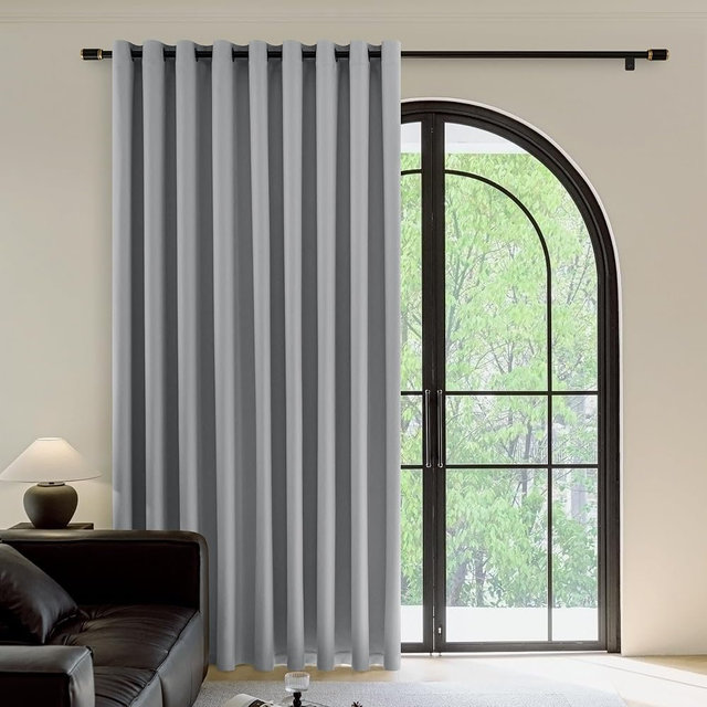 FMFUNCTEX 100% Dark Grey Blackout Patio Sliding Glass Door Curtains 84 inch Length, Grommet Extra Wide Living Room Divider Curtains, Thermal Insulated Curtain Drapes for French Door/Bedroom 1 Panel