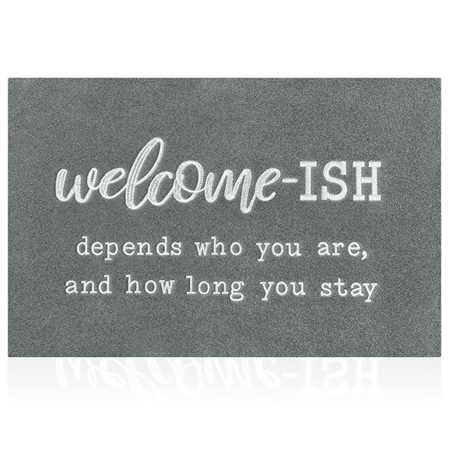 Large Welcome Mats Outdoor Front Door Mat Indoor Entrance with Non Slip Rubber Back Funny Welcome-ish Durable Doormats Entryway Decor for Home Farmhouse, Light Gray 24"x36"