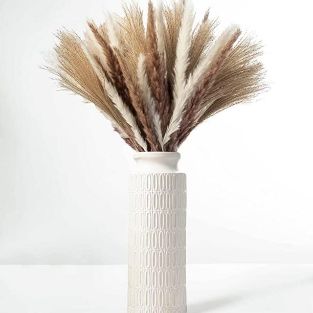 Wildbloom Boutique 60 PCS Dried Pampas Grass Bouquet, 17” Tall Pampas Grass, 15 pcs White, 15 pcs Brown, 30 pcs Reed Grass, for Flower Arrangements, Boho Wedding Home Decor, Small Decor