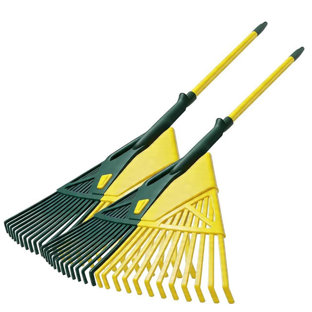YEITSNOW 2-Pack Adjustable Garden Rake 71” Long with 26-inch Wide Poly Leaf Rake Detachable Leaf Scoops Grabbers for Patio Lawn Yard Outdoor Shrub Grass Bush