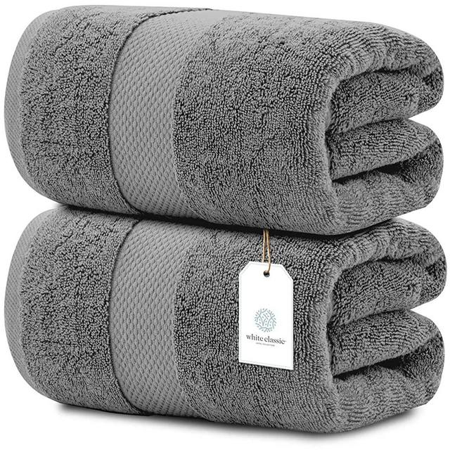 White Classic Luxury Bath Towels Large | Highly Absorbent Hotel spa Collection Bathroom Towel | 35x70 Inch | 2 Pack (Cool Grey, 2)