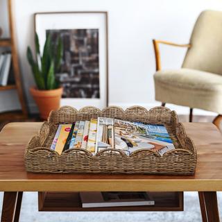 Scalloped Southwestern Cottage Hand-Woven Tray with Handles