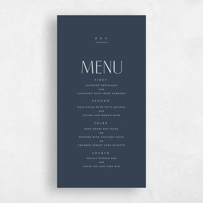 Grayed Navy, Blue Wedding Menu - Mendoza Portrait