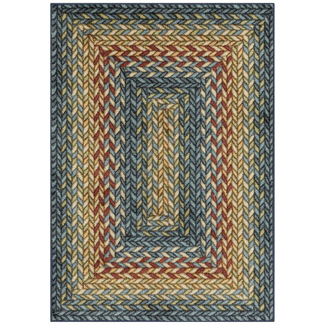 Maples Rugs Marion Bohemian Braided-Style Print Area Rug – Made in USA – Washable, Non-Slip Low-Profile Small Indoor Rug for Entryway & Kitchen, 46" x 30", Multi-Color