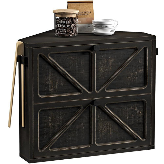 WOWLIVE Vintage Corner Bread Box for Kitchen Counter, Double-Layer Bamboo Bread Storage Bin, Large Capacity Rustic Farmhouse Bread Holder, Breadbox Organizer for Cabinet (Black, Medium)