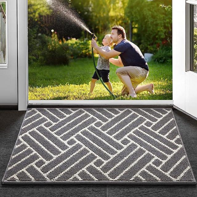Door Mat Indoor, Front Door Mat Rugs for Entryway, Low-Profile Entrance Rugs, Non-Slip Rubber Backing, Machine Washable Shoe Mats Entry Rug Indoor Outdoor (Grey, 19.5''x31.5'')