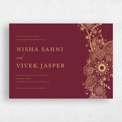 Wine, Red Wedding Invitation - Sambac Landscape Foil