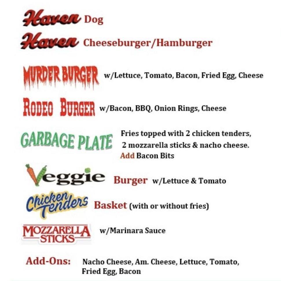 Haven Bros food truck menu