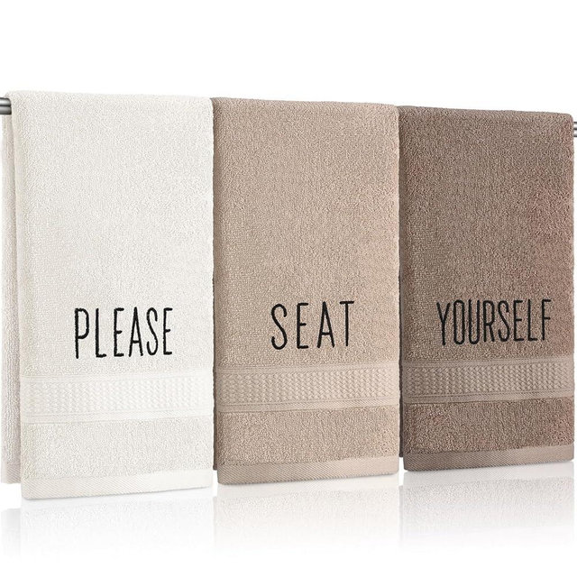 FuWeave 3 Pcs Decorative Hand Towels for Bathroom and Kitchen Rustic Embroidered 100% Cotton Brown Hand Towels Decorative Set for Boho Brown Bathroom Decor