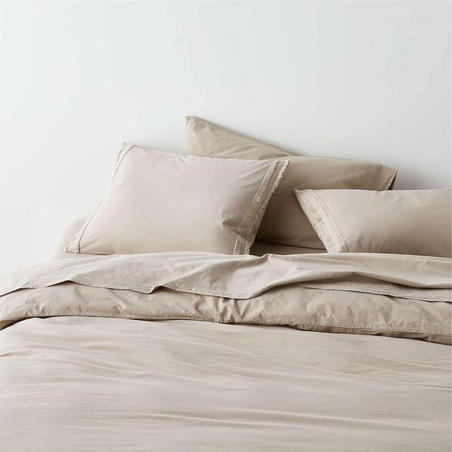 Organic Cotton Sand Beige Eyelash Fringe King Duvet Cover