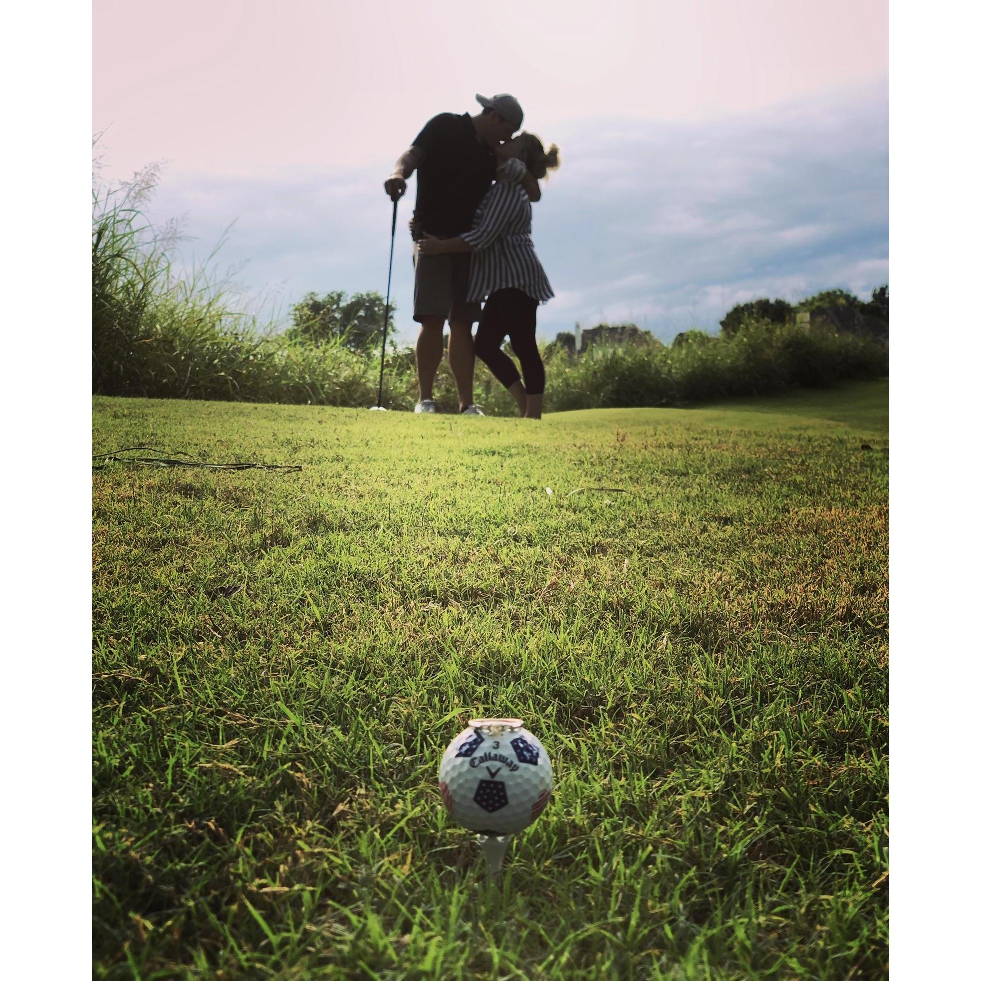 Couldn’t resist setting this shot up after Andy proposed, shortly before we hit the course. Big thank you to my dear friend Megan for taking it for me:)