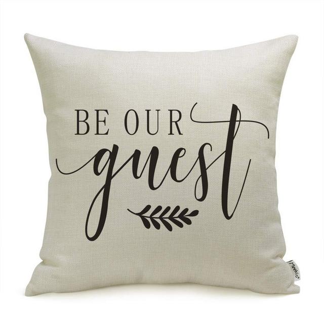 Meekio Farmhouse Pillow Covers with Be Our Guest 18 x 18 Inch for Farmhouse Guest Room Decor