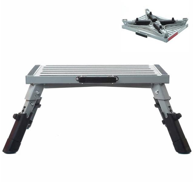 Homeon Wheels RV Steps 16.5" x 12.2" Adjustable Height Aluminum Folding Platform Step Sheath Non-Slip Rubber Feet, Reflective Stripe, Handle, RV T Level, More Stable Up to 1000 lbs