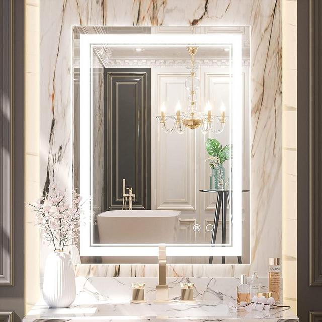 Keonjinn LED Bathroom Mirror, 32 x 24 Inch Front Lighted Bathroom Vanity Mirror with Lights, Wall Mounted Anti-Fog Dimmable Lighting Makeup Mirror with Memory, 6000K, IP54 (Horizontal/Vertical)