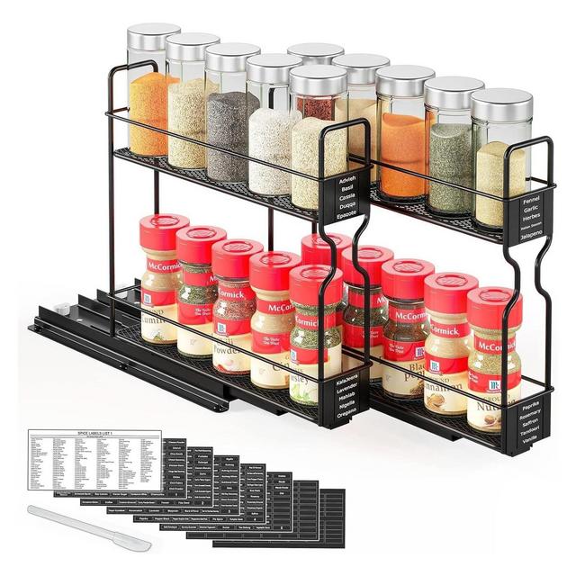 Pull Out Spice Rack Organizer for Cabinet,with Labels,2 Drawers 2-Tier-SpaceAid