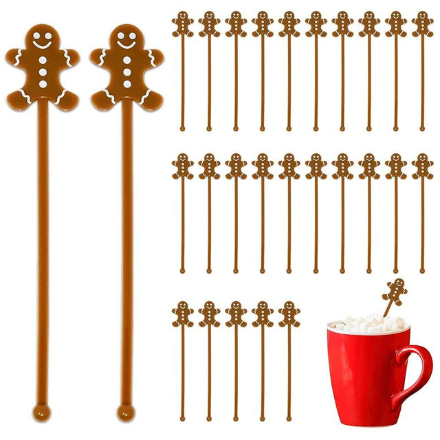30 Pcs Christmas Drink Stirrers Stir Sticks Holiday Coffee Stirrer Plastic Swizzle Stick Coffee Hot Cocoa Bar Supplies Reusable Beverage Cocktails Mixers